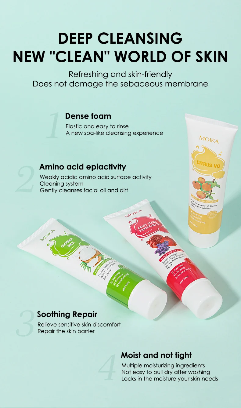 MOIKA Amino Acid Cleanser 100g - Gentle Hydrating Face Wash with Citrus VC 6 amino acid cleanser spu736468611276 desc 6