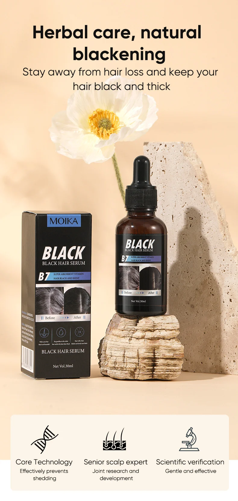 MOIKA Herbal Black Hair Essence - Improve White Hair & Strengthen Roots 30ml 1 black hair essence spu762174207628 desc 1