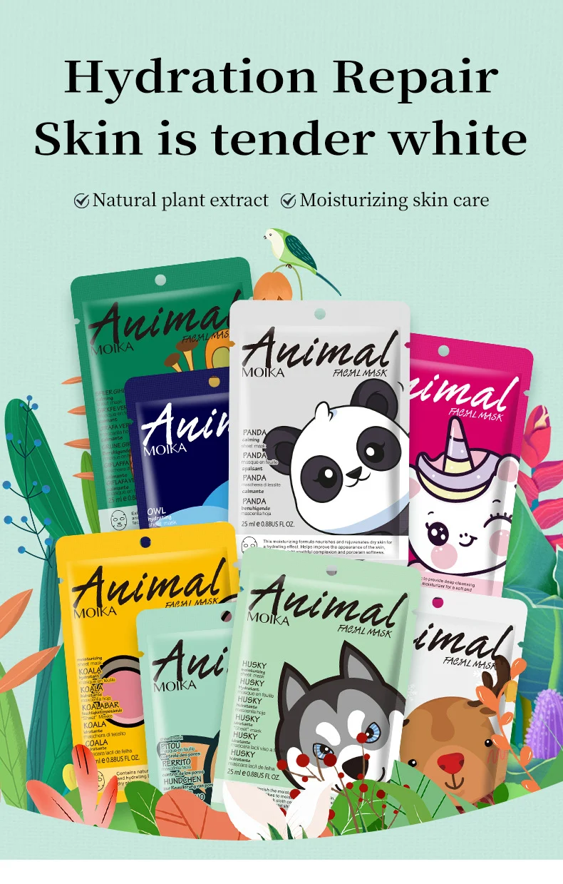 MOIKA Animal Face Mask Set - Hydrating Cartoon Masks with Hyaluronic Acid 1 cartoon animal face masks spu746064659391 desc 1