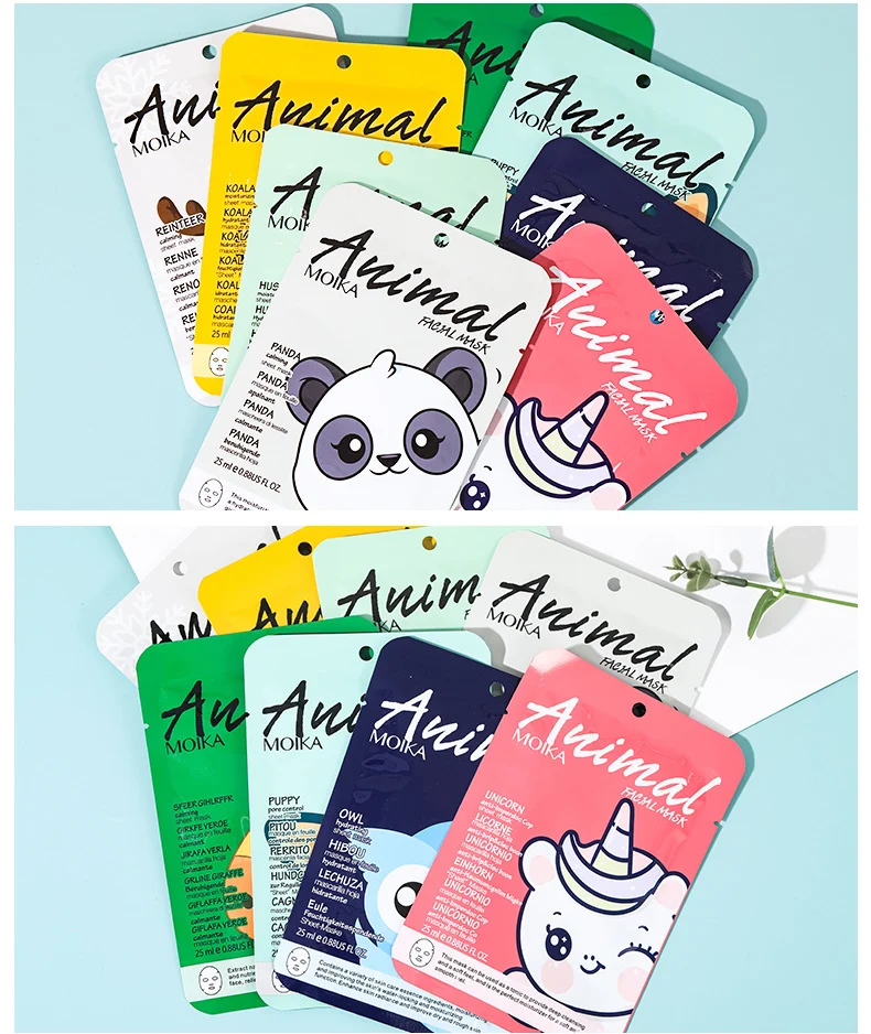 MOIKA Animal Face Mask Set - Hydrating Cartoon Masks with Hyaluronic Acid 12 cartoon animal face masks spu746064659391 desc 12