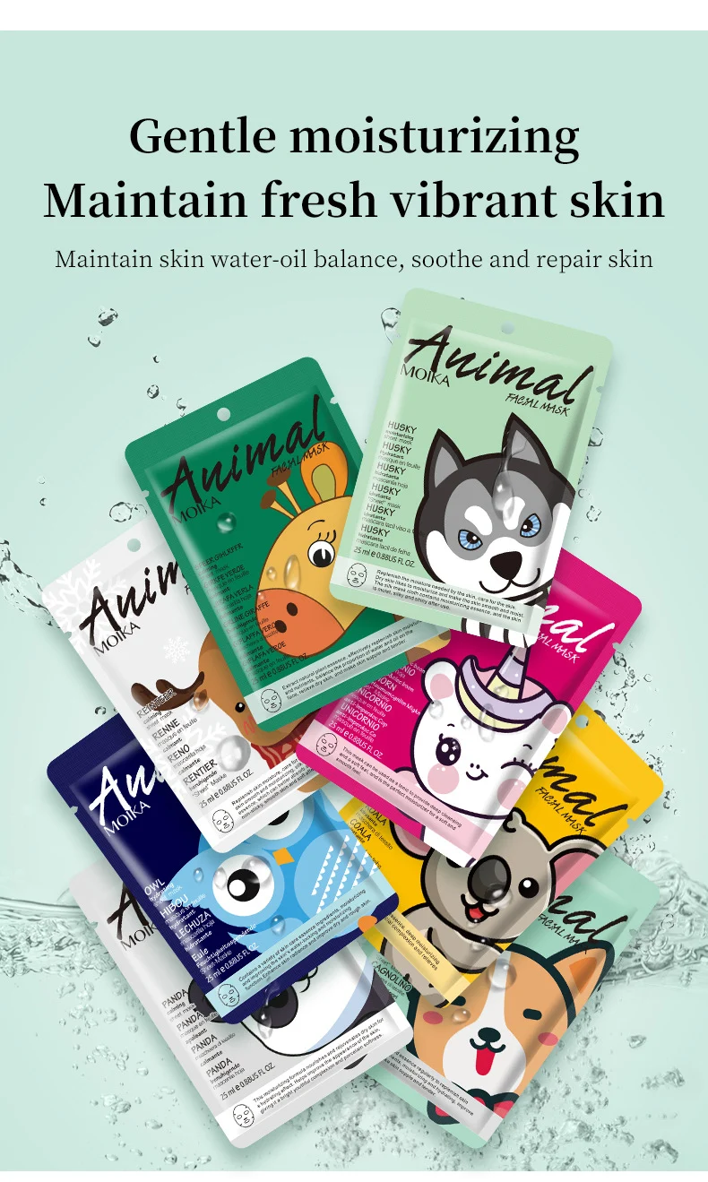 MOIKA Animal Face Mask Set - Hydrating Cartoon Masks with Hyaluronic Acid 3 cartoon animal face masks spu746064659391 desc 3