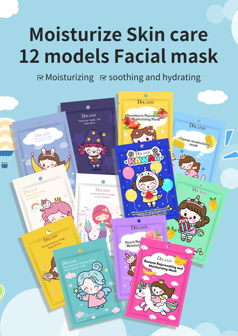 MOIKA & DOLANJN Cute Cartoon Animal & Fruit Facial Masks for Hydration & Brightening 2 cute cartoon fruit facial masks spu680323607158 desc 2