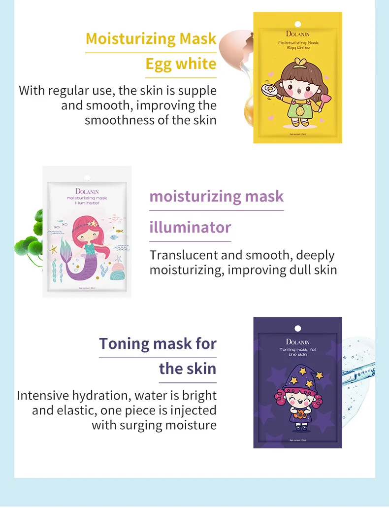 MOIKA & DOLANJN Cute Cartoon Animal & Fruit Facial Masks for Hydration & Brightening 6 cute cartoon fruit facial masks spu680323607158 desc 6