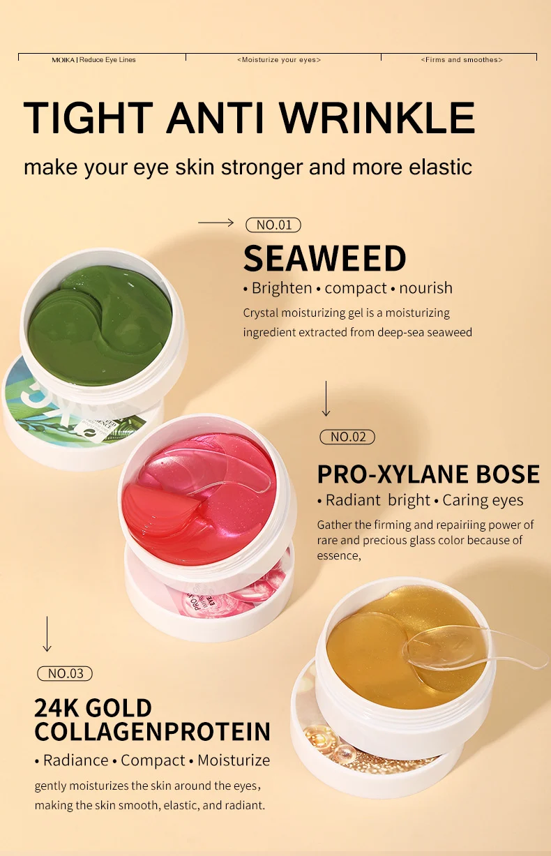 MOIKA Eye Mask Patches 24K Gold Collagen Pro-Xylane Anti-Wrinkle Seaweed Brightening 3 eye mask patches spu767908986613 desc 3