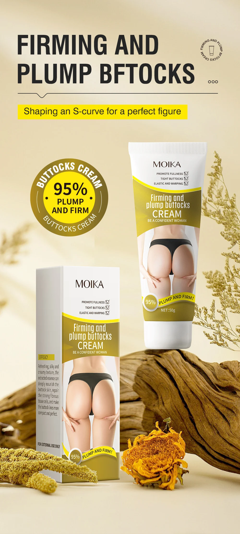 MOIKA Firming Buttock Cream - Lift, Tighten & Plump Buttocks for Perfect Body Shape 1 firming butt lift cream spu765216742222 desc 1