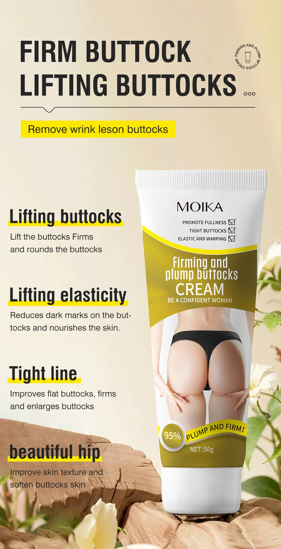 MOIKA Firming Buttock Cream - Lift, Tighten & Plump Buttocks for Perfect Body Shape 2 firming butt lift cream spu765216742222 desc 2