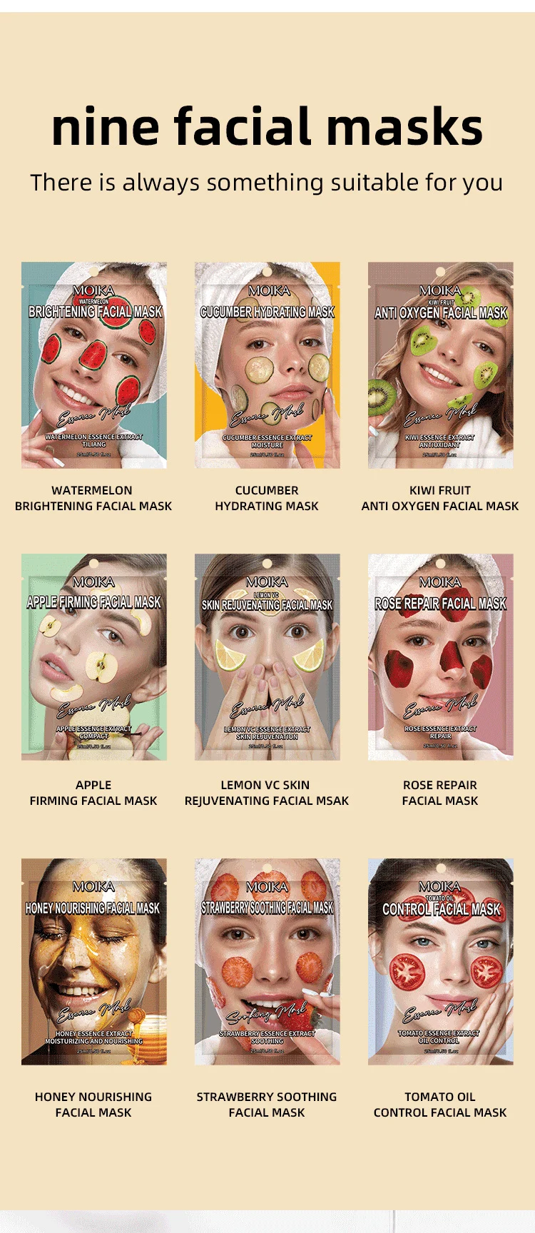 MOIKA Fruit Cartoon Facial Mask Set - 9 Sheet Masks for Hydration, Brightening & Repair 3 fruit cartoon facial mask set spu758670794957 desc 3
