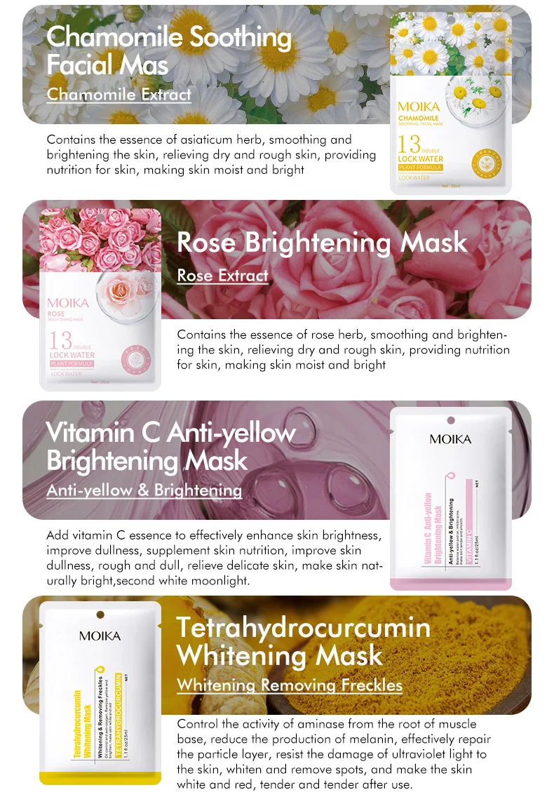 MOIKA Cartoon Fruit Plant Facial Mask Sheets - Hydrating, Brightening, Soothing 4 fruit plant facial mask sheets spu736726177168 desc 4