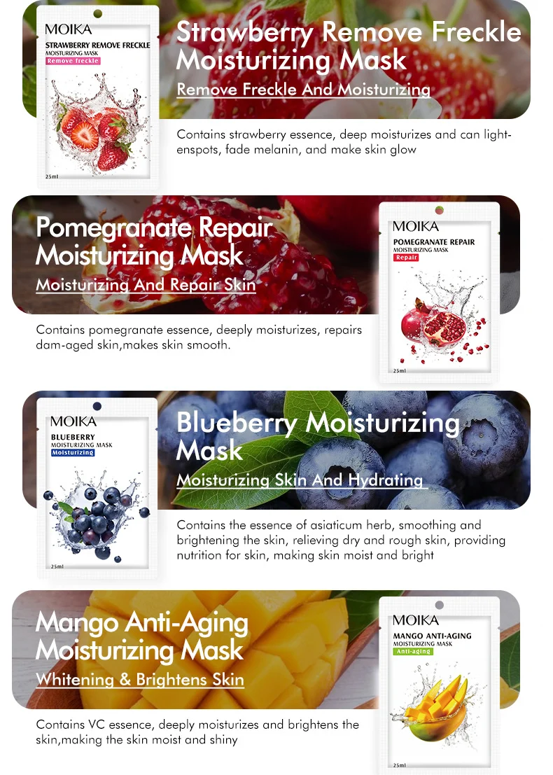 MOIKA Cartoon Fruit Plant Facial Mask Sheets - Hydrating, Brightening, Soothing 6 fruit plant facial mask sheets spu736726177168 desc 6