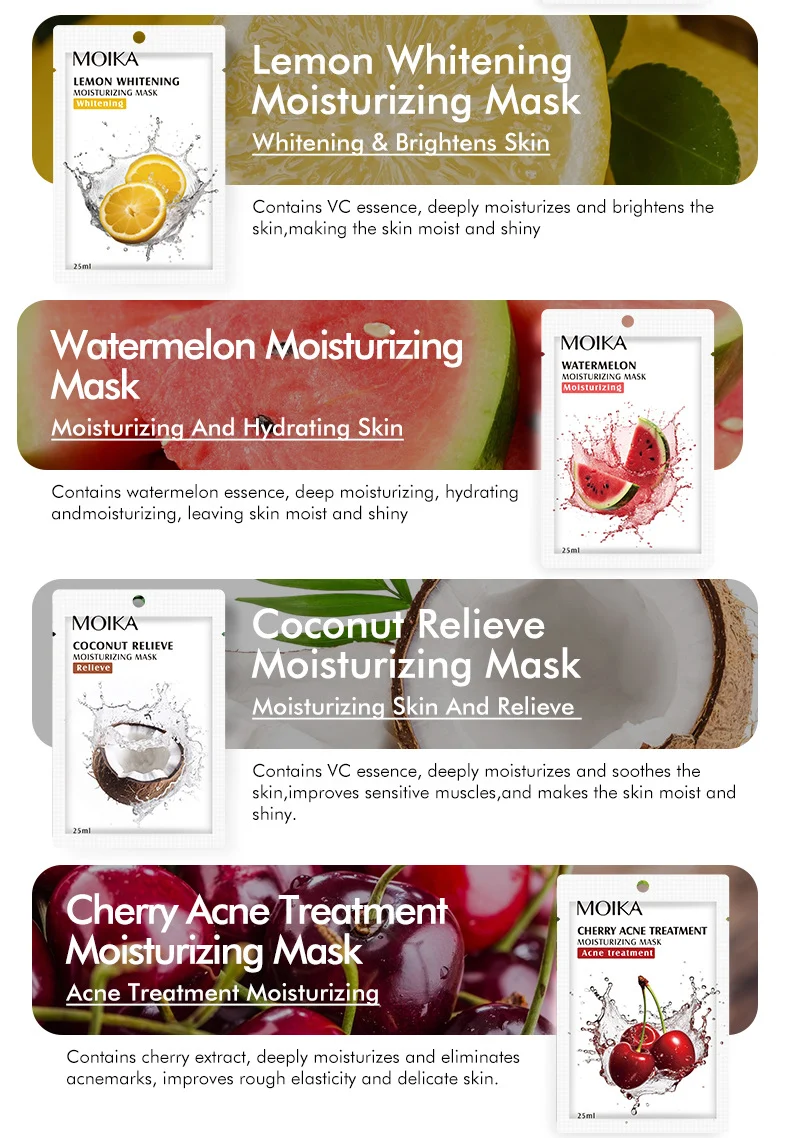 MOIKA Cartoon Fruit Plant Facial Mask Sheets - Hydrating, Brightening, Soothing 7 fruit plant facial mask sheets spu736726177168 desc 7