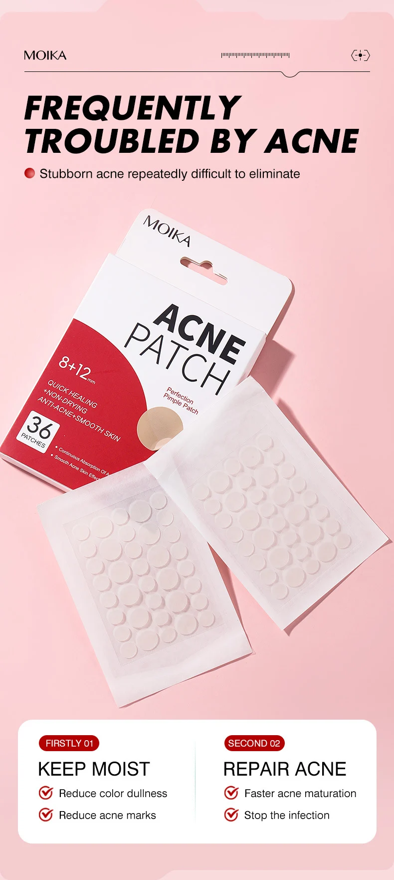 MOIKA Salicylic Acid Acne Patches 36 Pcs, Invisible Hydrocolloid Pimple Patch for Spot Treatment 3 hydrocolloid acne patches spu723137994867 desc 3