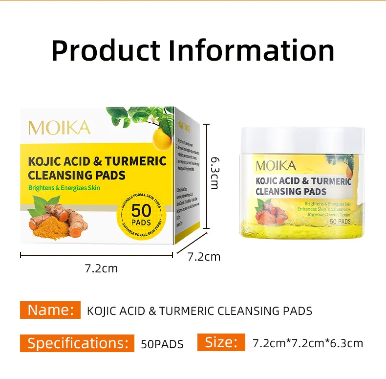 MOIKA Kojic Acid & Turmeric Cleansing Pads 50 Pads - Exfoliate Brighten Skin 8 kojic acid turmeric cleansing pads spu710413673258 desc 8