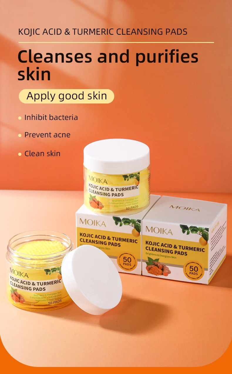 MOIKA Kojic Acid & Turmeric Cleansing Pads for Exfoliating, Brightening & Acne-Prone Skin, 50 Count 1 kojic acid turmeric cleansing pads spu835070341776 desc 1