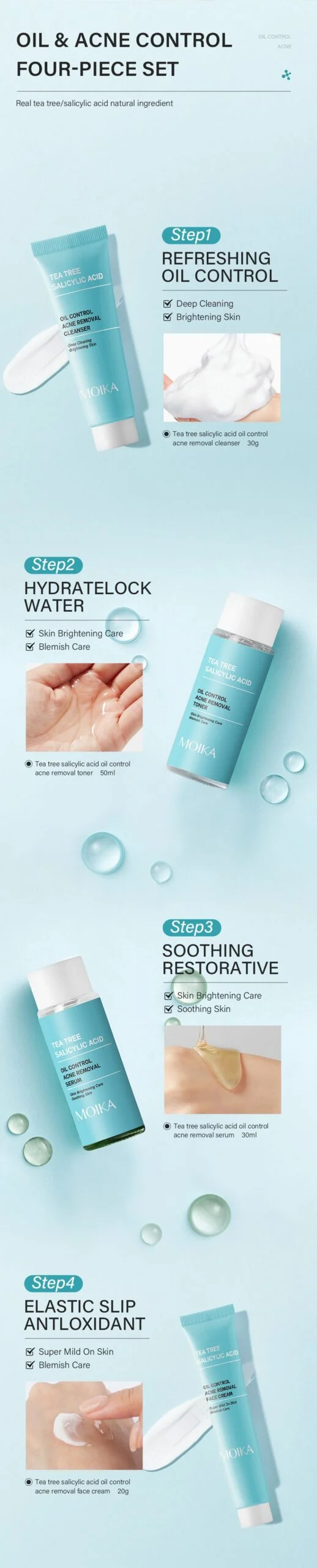 MOIKA Tea Tree & Salicylic Acid Oil Control Acne Removal Skincare Set 7 oil control acne skincare set spu711287669548 desc 7 scaled