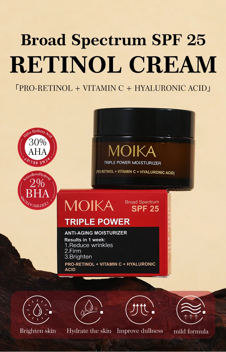 MOIKA Retinol Vitamin C Cream with SPF 25 | Anti-Aging, Brightening & Moisturizing 1 retinol vitamin c spf moisturizer spu805845174948 desc 1
