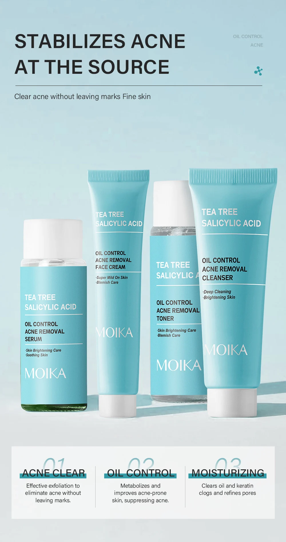 MOIKA Tea Tree Salicylic Acid Oil Control Acne Removal Skincare Set 3 tea tree salicylic acid acne skincare set spu780497845925 desc 3