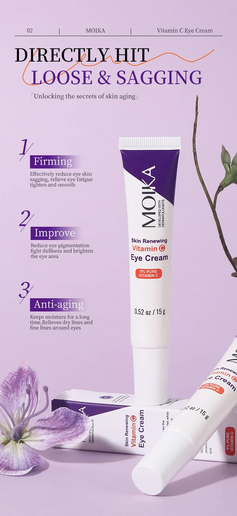 MOIKA Vitamin C Eye Cream for Dark Circles & Wrinkles, 15g Moisturizing Anti-Aging 3 vitamin c eye cream spu896237329119 desc 3