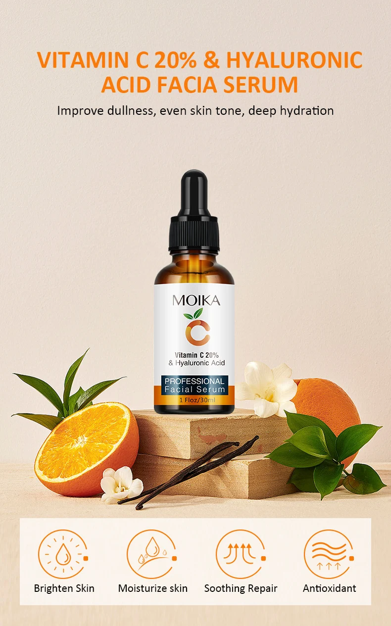 MOIKA Vitamin C 20% Facial Serum with Hyaluronic Acid, Whitening & Anti-Aging 1 vitamin c facial serum spu753006403134 desc 1